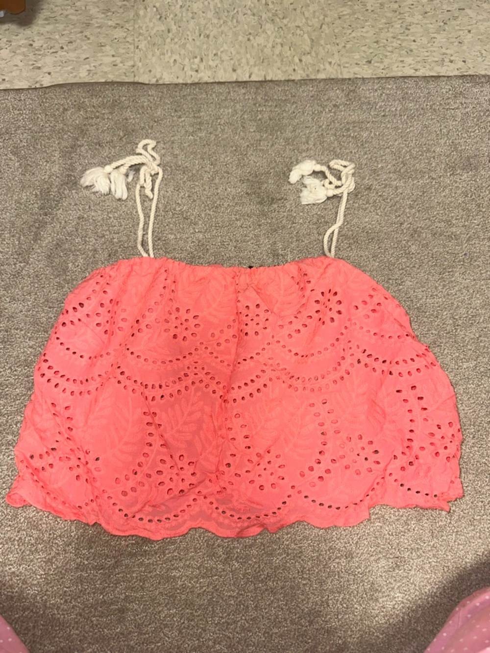 Aqua Coral Eyelet Crop Tank with Rope Tie Straps